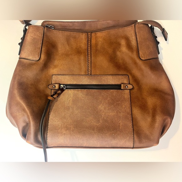 Realer Brown Faux Leather Bag Shoulder or Crossbody Purse Multiple Pockets - Picture 2 of 16